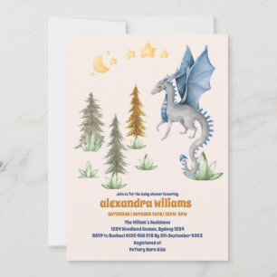Invitación Cute Watercolor Blue Dragon Baby Shower