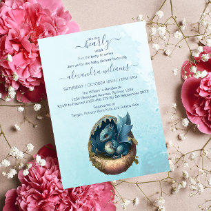 Invitación Cute Watercolor Blue Dragon Baby Shower