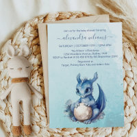 Cute Watercolor Blue Dragon Baby Shower