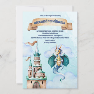 Invitación Cute Watercolor Blue Dragon Baby Shower