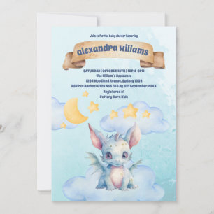 Invitación Cute Watercolor Blue Dragon Baby Shower