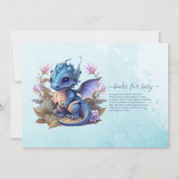 Cute Watercolor Blue Dragon Baby Shower