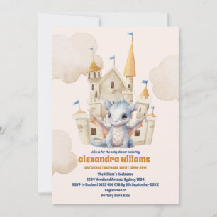 Invitación Cute Watercolor Blue Dragon Baby Shower