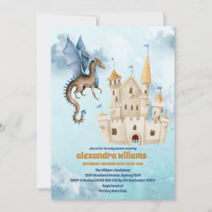 Invitación Cute Watercolor Blue Dragon Baby Shower