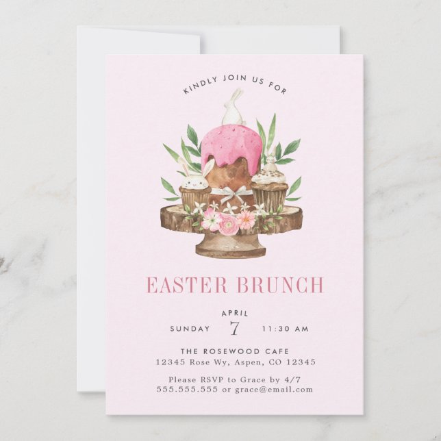 Invitación Cute Watercolor Bunny Easter Brunch (Anverso)