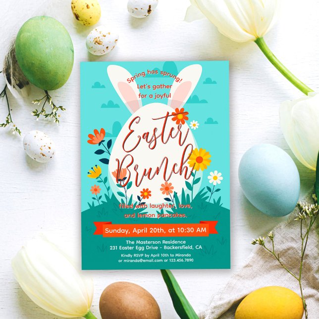 Invitación Cute Watercolor Bunny Egg Hunt & Easter Brunch (Subido por el creador)