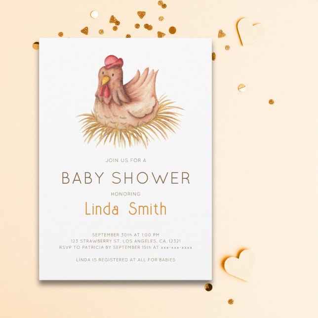 Invitación Cute Watercolor Chicken Baby Shower (Subido por el creador)