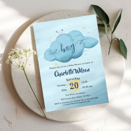 Invitación Cute Watercolor Cloud Baby Boy Shower