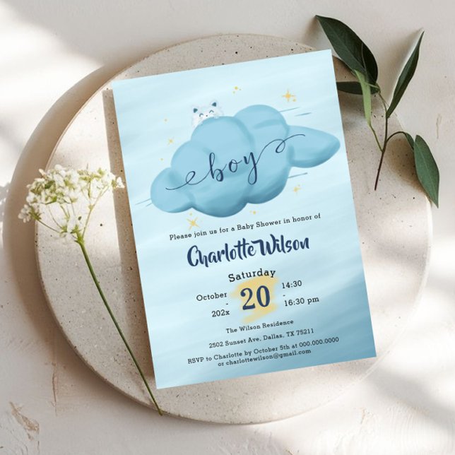 Invitación Cute Watercolor Cloud Baby Boy Shower (Subido por el creador)