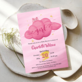 Invitación Cute Watercolor Cloud Baby Girl Shower