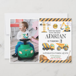Invitación Cute Watercolor Construcción Niños Cumpleaños