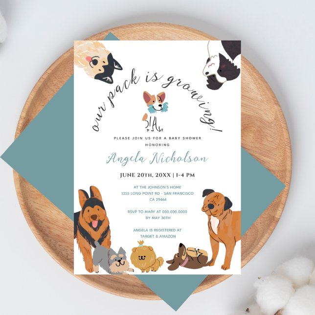 Invitación Cute Watercolor Dogs Dusty Blue Baby Boy Shower (Subido por el creador)