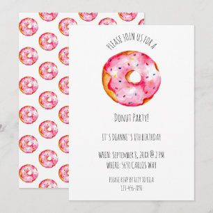 Invitación Cute watercolor Donut glaseado rosa cumpleaños