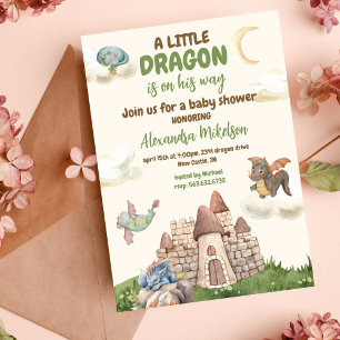 Invitación Cute Watercolor Dragon Baby Shower