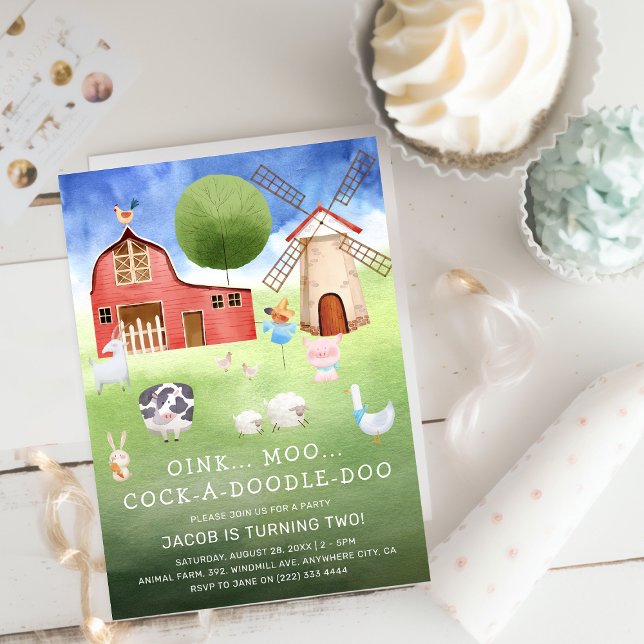 Invitación Cute Watercolor Farm Animales Niños Cumpleaños (Subido por el creador)