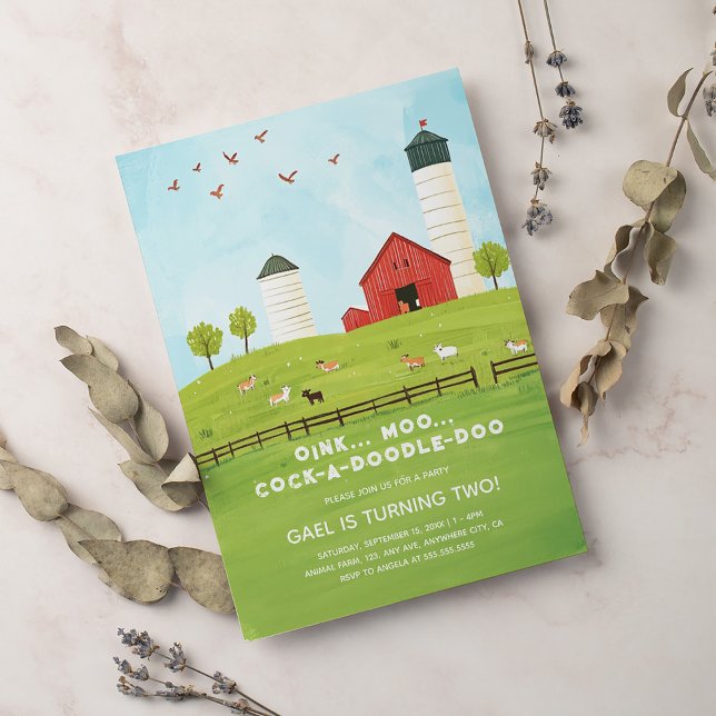 Invitación Cute Watercolor Farm Animales Niños Cumpleaños (Subido por el creador)