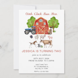Invitación Cute Watercolor Farm Animales Niños Cumpleaños