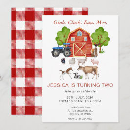 Invitación Cute Watercolor Farm Animales Niños Cumpleaños