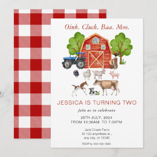 Invitación Cute Watercolor Farm Animales Niños Cumpleaños