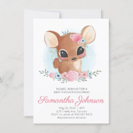 Invitación Cute Watercolor Floral Deer Baby Shower