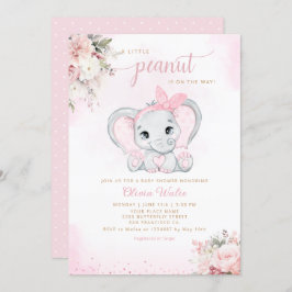 Invitación Cute Watercolor Floral Elephant Chica Baby Shower