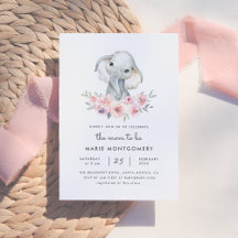 Cute Watercolor Floral Elephant Chica Baby Shower