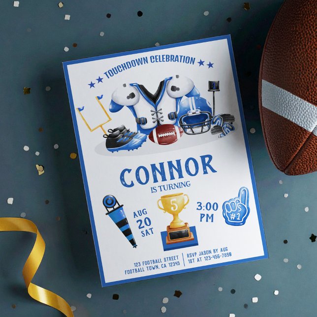 Invitación Cute Watercolor Football All Star Blue Birday (Subido por el creador)