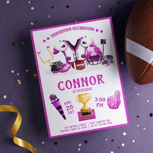 Invitación Cute Watercolor Football All Star Pink Birday (Subido por el creador)