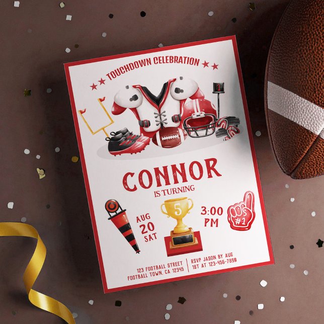 Invitación Cute Watercolor Football All Star Red Birday (Subido por el creador)