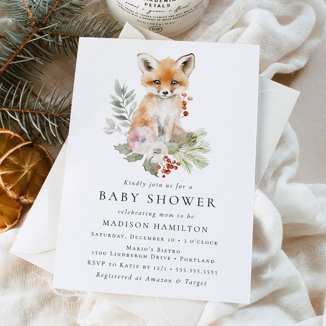 Invitación Cute Watercolor Fox Winter Baby Shower (Subido por el creador)