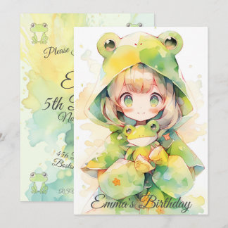 Invitación Cute watercolor frog girl birthday