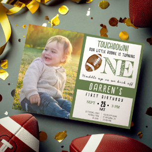 Invitación Cute Watercolor Fútbol Foto Primer Cumpleaños