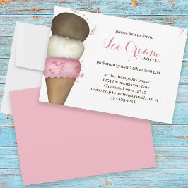 Invitación Cute Watercolor Ice Cream Cone Fiesta de Cumpleaño