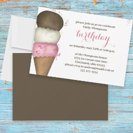 Invitación Cute Watercolor Ice Cream Cone Fiesta de Cumpleaño