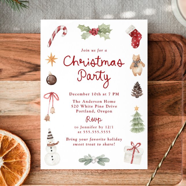 Invitación Cute Watercolor Illustrations Christmas Party (Subido por el creador)