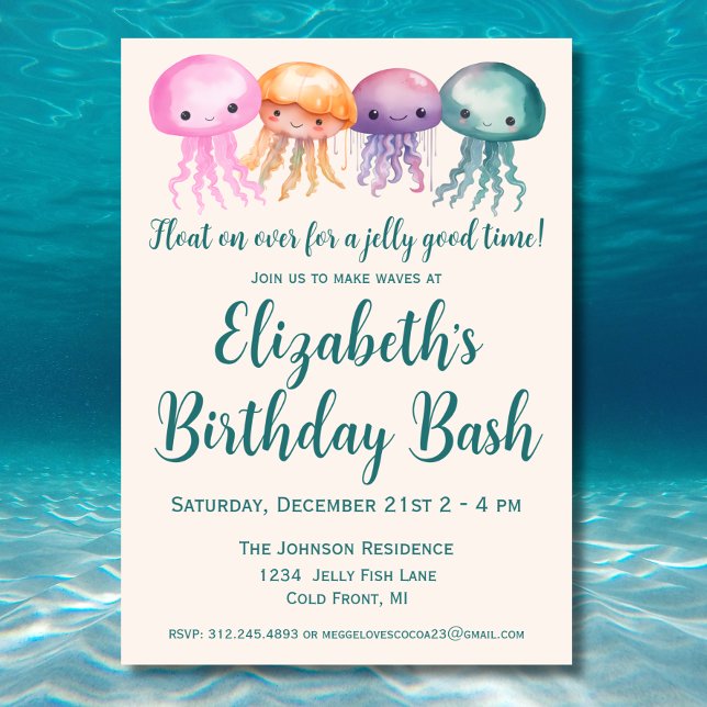 Invitación Cute Watercolor Jellyfish Under the Sea Birthday (Subido por el creador)