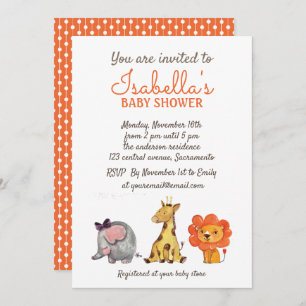 Invitación Cute Watercolor Jungle Animales Neutrales Baby Sho