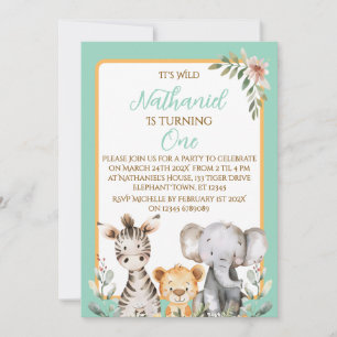 Invitación Cute Watercolor Jungle Primer Fiesta de cumpleaños