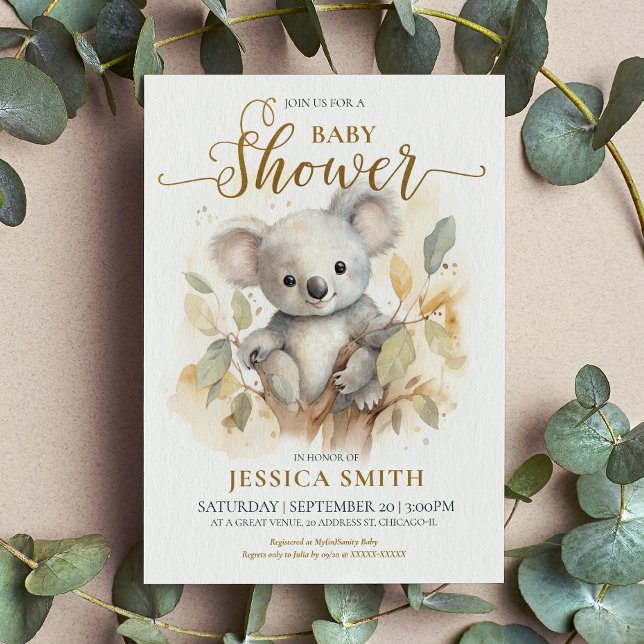 Invitación Cute Watercolor Koala Bear Baby Shower (This “aussie-ome” koala baby shower invitation is almost too much sweetness to “bear”.)