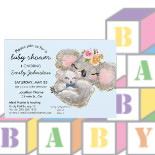 Invitación Cute Watercolor Koala Blue Baby Shower Invitation
