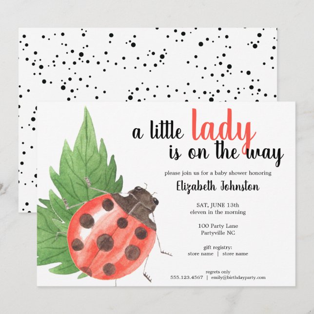 Invitación Cute Watercolor Ladybug Baby Shower (Anverso / Reverso)