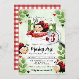 Invitación Cute Watercolor Ladybug Beetle Birday Party