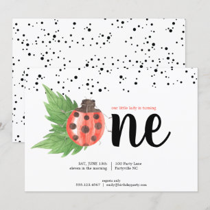 Invitación Cute Watercolor Ladybug Primer Cumpleaños