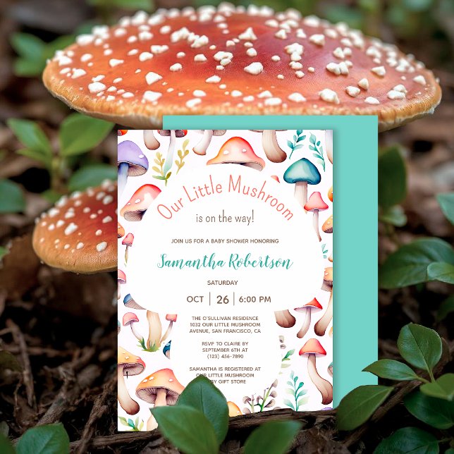 Invitación Cute Watercolor Mushroom Woodland Baby Shower (Subido por el creador)
