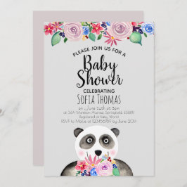 Invitación Cute Watercolor Panda Bear and Flowers Baby Shower