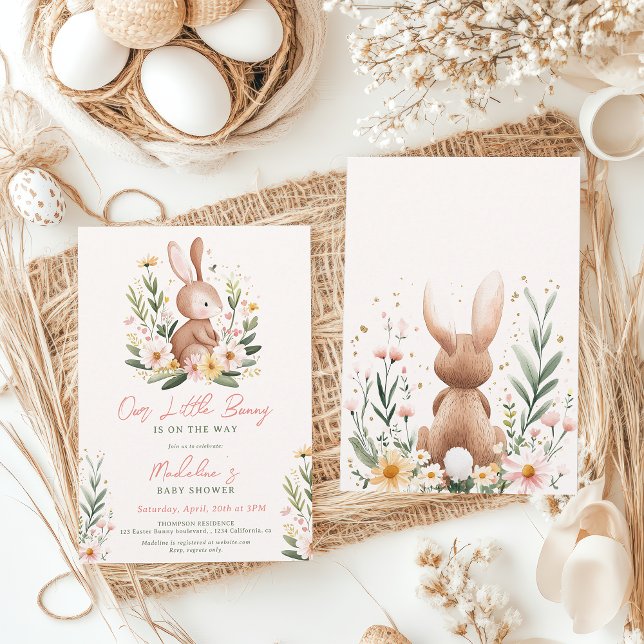 Invitación Cute Watercolor Pascua Bunny Floral Baby Shower (Cute Watercolor Easter Bunny Floral Baby Shower Invitation)