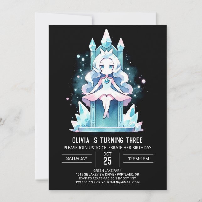 Invitación Cute Watercolor Princess Birthday (Anverso)