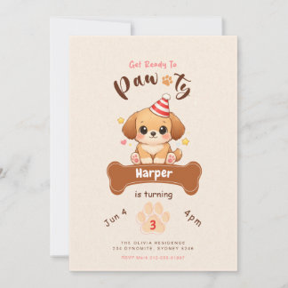 Invitación Cute Watercolor Puppy Dog Pet Pawty Birthday