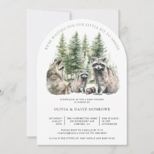 Invitación Cute Watercolor Raccoon Padres Baby Shower