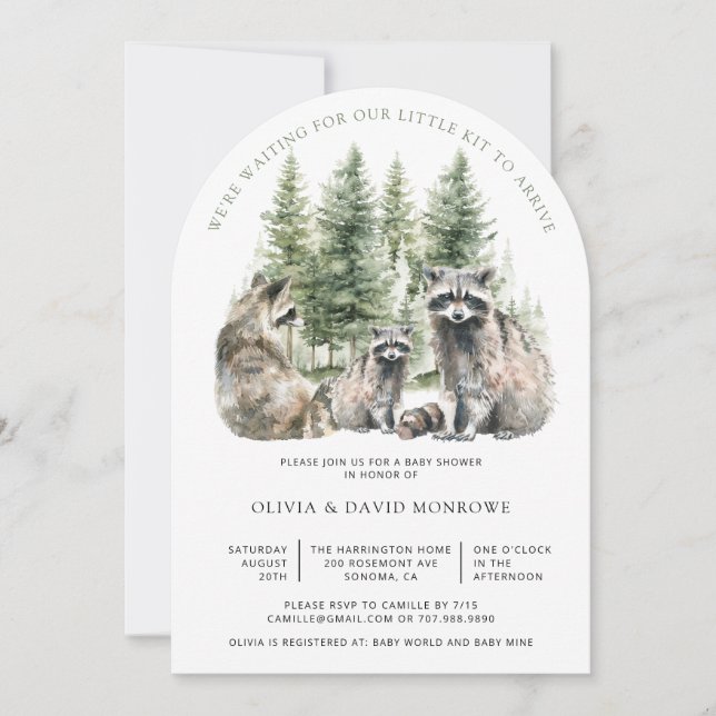 Invitación Cute Watercolor Raccoon Padres Baby Shower (Anverso)